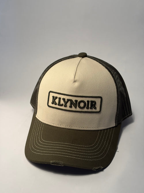 KLYNOIR Olive Green and Crème Ripped Cotton Trucker