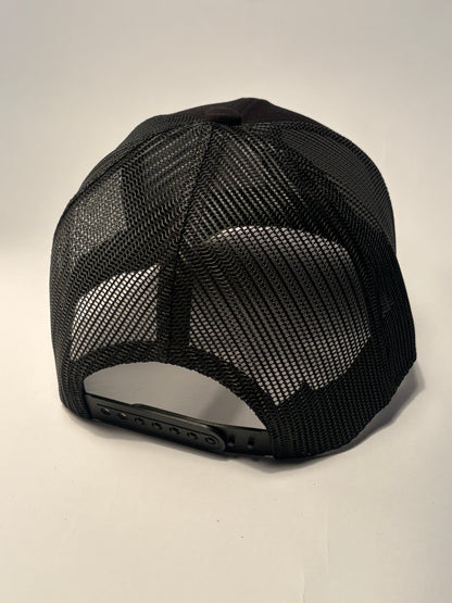 KLYNOIR Black Cotton Trucker Cap with Orange Oval Patch