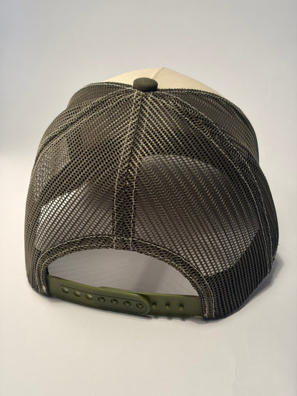 KLYNOIR Olive Green and Crème Ripped Cotton Trucker
