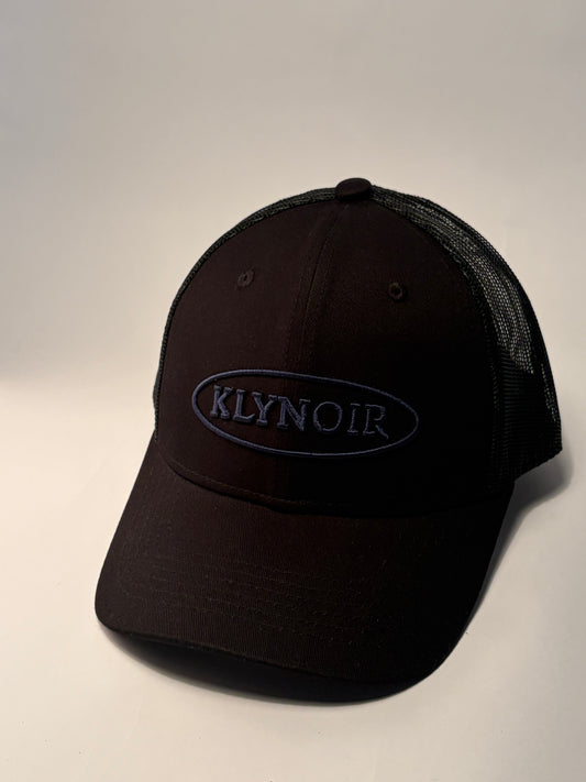KLYNOIR Black Cotton Trucker with Night Blue Logo Patch