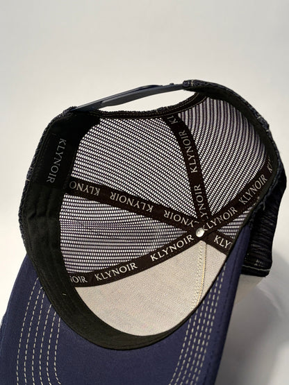 KLYNOIR Navy and Crème Ripped Cotton Trucker Cap