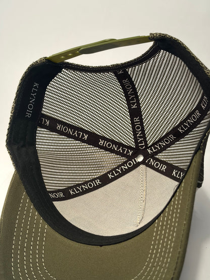 KLYNOIR Olive Green and Crème Ripped Cotton Trucker