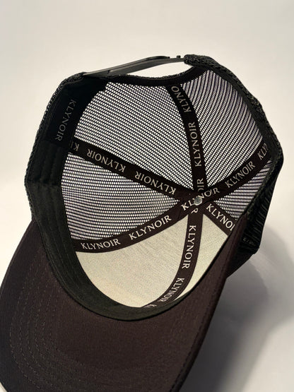 KLYNOIR Black Cotton Trucker Cap with Orange Oval Patch