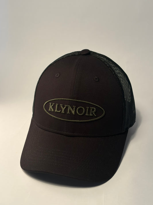 KLYNOIR Black Cotton Trucker Cap with Forest Green Logo Patch